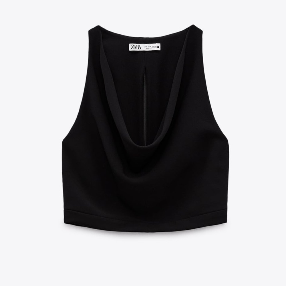 ZARA Satin Black Crop Top XS